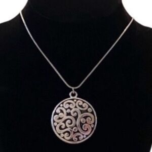 NEW ! Reversible Jewelry 38” Long Necklace Adjustable Scroll Side Hammered Side